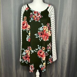 REBORN J GREEN STRIPED AND FLORAL LONG SLEEVED TSHIRT NEW